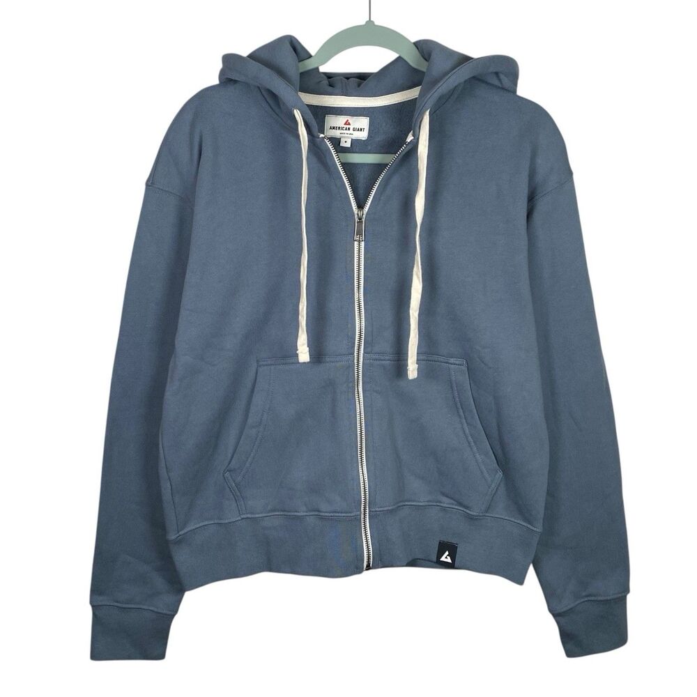 American Giant Hoodie Womens Small Blue Gray Midweight Full Zip USA Pockets NEW